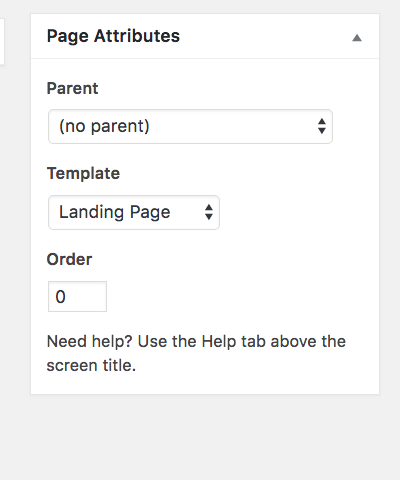 page attributes settings box