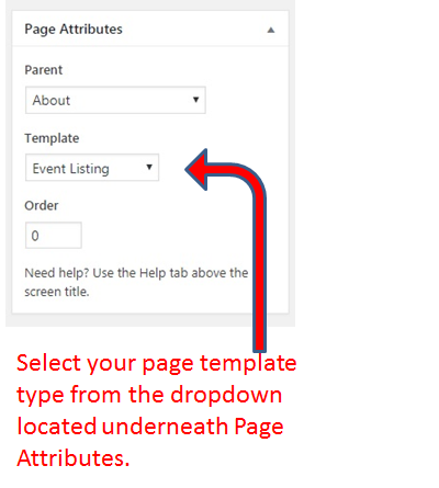 arrow pointing to template drop down menu in red