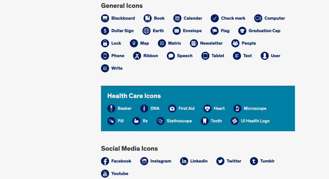 view of icons listed in table below